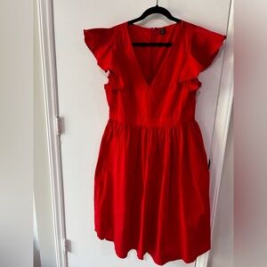 Red tea length cotton dress